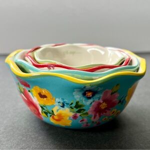 The Pioneer Woman Measuring Bowls Set 4pc Ceramic Floral Colorful Cups